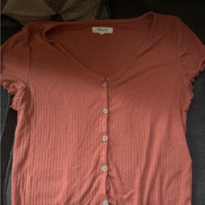 Madewell Terracotta Button-Down Ribbed Top